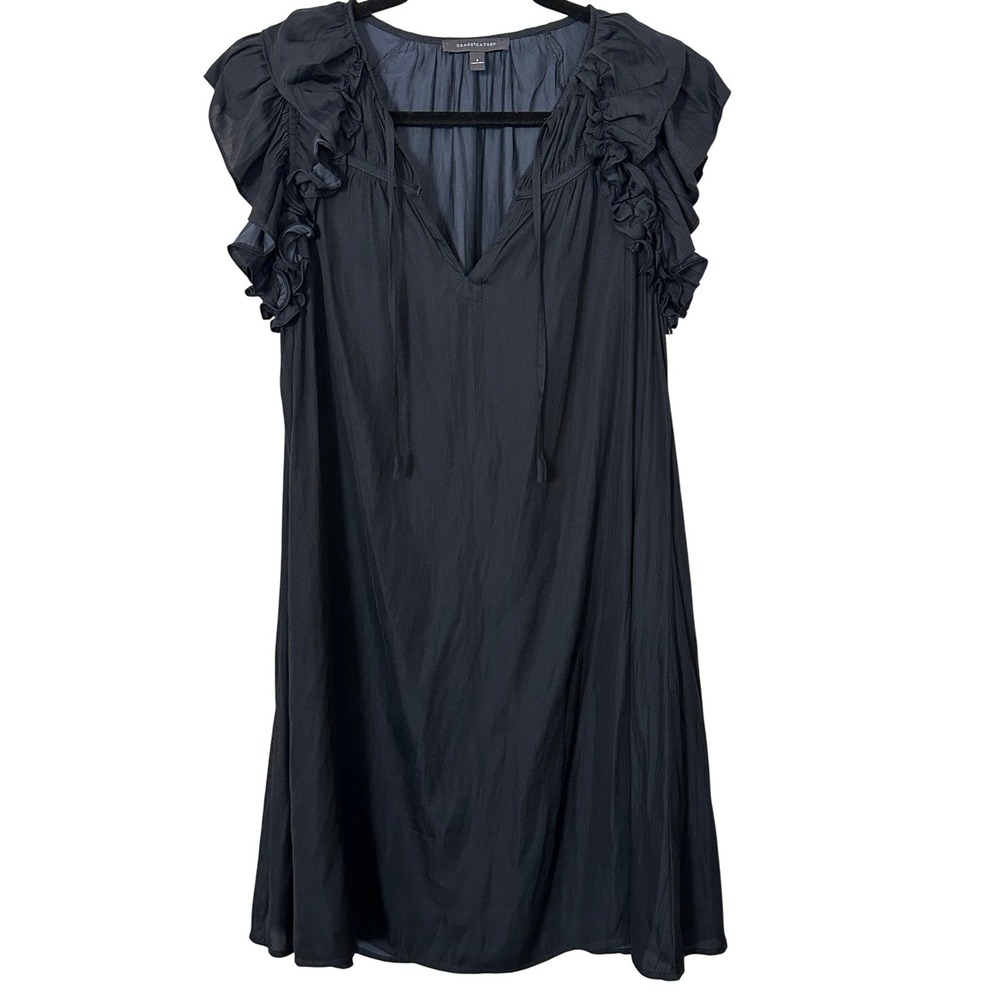Grade & Gather Black Ruffle Sleeve V-Neck Tie Mini Dress 60469 Small
